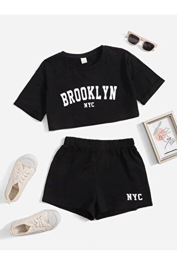 LePold Black Girl's Crop and Shorts Set