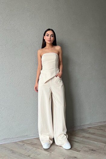 Seda Yalçın Atelier Beige Lace-up Waist Wash Detailed Trousers
