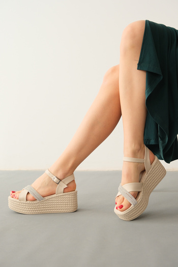 Lolita Love Shoes Janel Ten Cross Banded Rhinestoned Wedge Heel Sandals