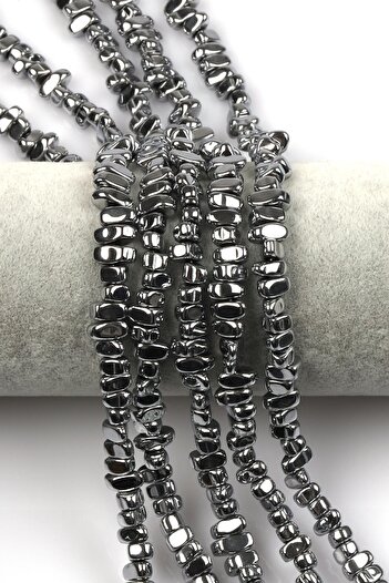 Sahra Silver Gray Colored Hematite String 4 x 8 mm Broken Model Cut
