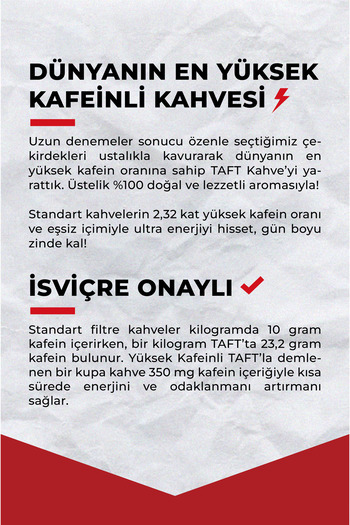 TAFT Coffee Co. Taft Yüksek Kafeinli Filtre Kahve 250gr. (french Press Için Öğütülmüş)