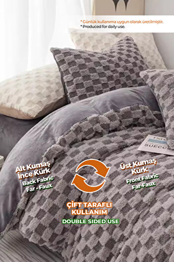 Evlen Home Collection Fiber Filled Fur Bedspread Plush Soft Wellsoft 3 Piece Set PL Double (Sided) Personality Gray