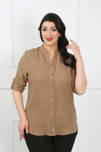 By Alba Collection Women's Mink Judge Collar Soft Linen Large Size Shirt