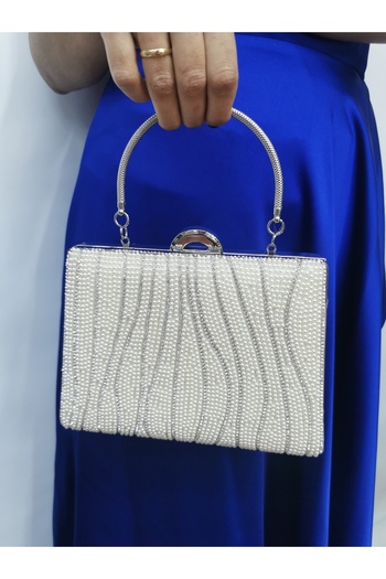 NAZART Women's Jewelled Pearl Pearl Evening Dress Clutch Portfolio Chain Strap Handheld Wedding Engagement Night Shoulder Bag