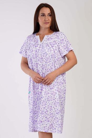 VİENETTA Women's Large Size Short Sleeve Lilac Nightgown C5T8N3161