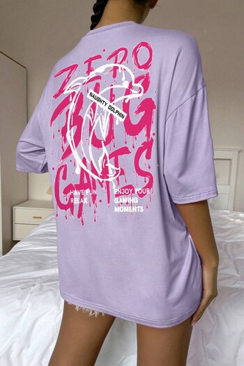 MODAGEN Unisex Lilac Crew Neck Games Printed Oversize T-Shirt