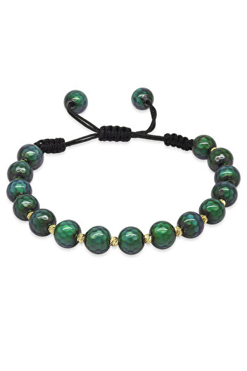 Tesbihane Macrame Braided Gold Color Dorica Ball Decorated Globe Cut Faceted Feeling Stone Women's Bracelet
