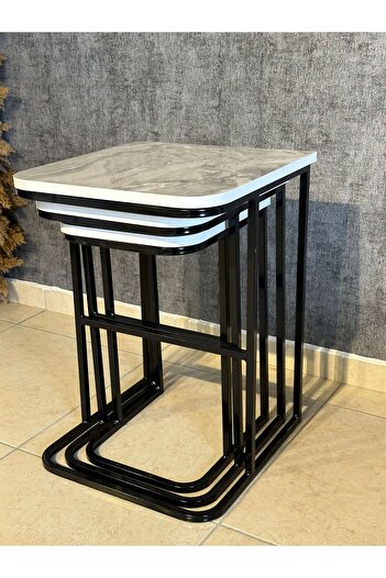 ASLANSTORE 3'lü zigon C sehpa siyah metal
