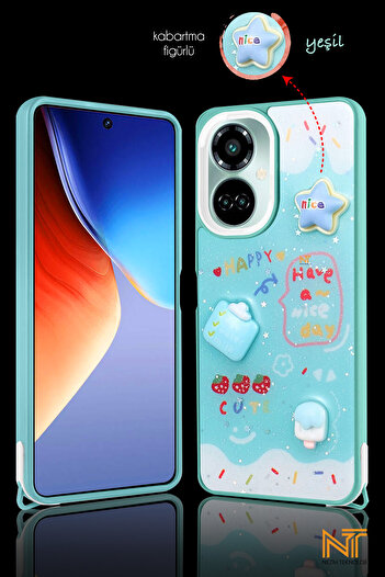 Nezih Case Tecno Camon 19 Uyumlu Kabartmalı Figürlü Trend Simli Şık Kapak Kılıf