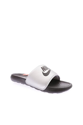 Nike Women's Black Logo Written Silver Slippers Cn9677-006