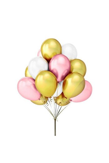 Doğumgünü Marketim 60 Metallic Balloons and 5 Meter Balloon Chain (gold- Pink-white)
