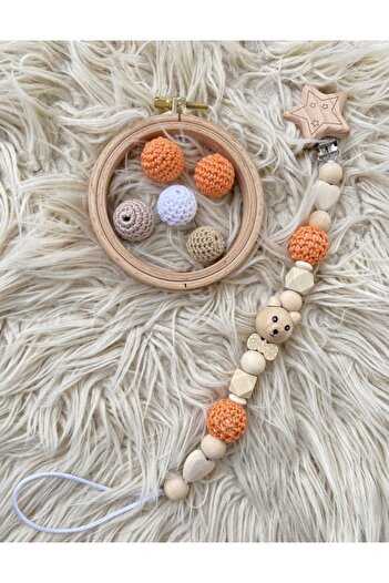 Mini Ropa Natural Wood Pacifier Chain Special Design Baby Gift Orange