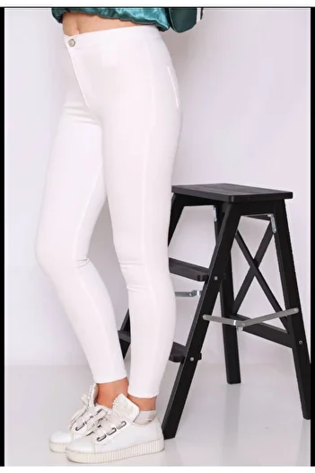 ÇİÇEK BUTİK Plus Size White Women's Jeans Skinny Fit Recovery Feature Full Lycra