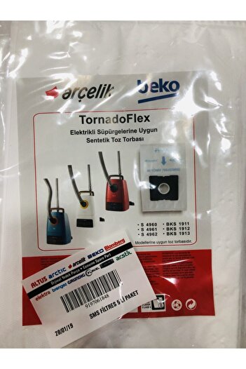 Arçelik S 4960 Tornado Flex - Πακέτο με 5 συνθετικές σακούλες σκόνης