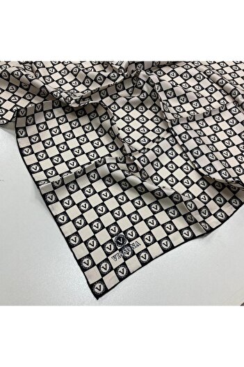 Vissona Black-cream Checkerboard Pattern Tivil Silk Scarf 51495-0001-0003