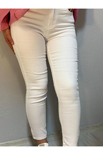 TUĞÇE ÖZER BUTİK Women's Mom Jean White Normal Waist Flexible (LICRAL) (NO SHOW INNER)