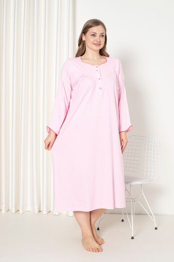SEBOTEKS 100% Cotton Seasonal Long Sleeve Combed Plus Size Mother's Nightgown 833