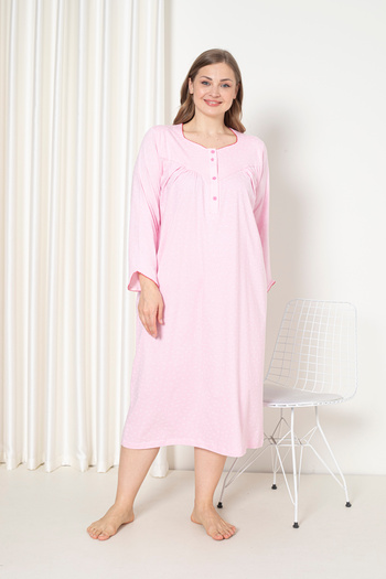 SEBOTEKS 100% Cotton Seasonal Long Sleeve Combed Plus Size Mother's Nightgown 833