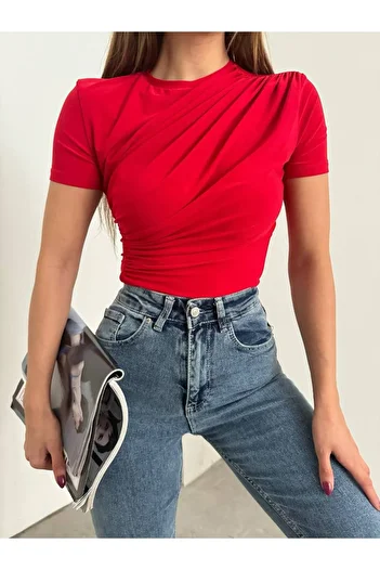 MY DEPO Women's Shoulder and Waist Drawstring Draped Blouse