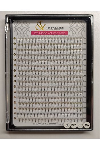 T&Y EYELASH Hazır Demet İpek Kirpik - 5D , T&Y , CC 0,07 , Mix 8-15mm , 16 Sıra , 320 Demet