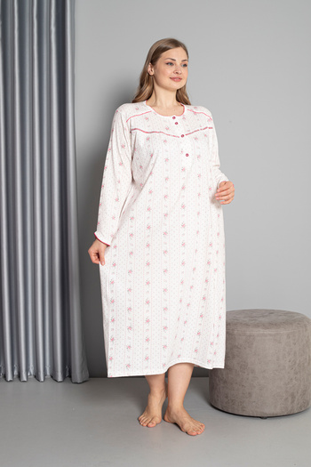 SEBOTEKS 100% Cotton Seasonal Long Sleeve Combed Plus Size Mother's Nightgown 132