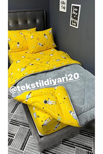tekstildiyarı Welsoft Puffy Single Sleeping Set - Yellow with Elastic Sheets
