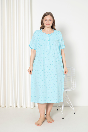 SEBOTEKS 100% Cotton Short Sleeve Combed Plus Size Mother's Nightgown 127