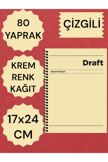 SEYFİKİRTASİYE Cream Colored Lined Hard Cover Notepad - 17X24 Cm, 80 Sheets