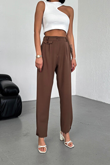 OUZ Fashion Kadın Paça Düğmeli Cep Kapaklı Pantolon