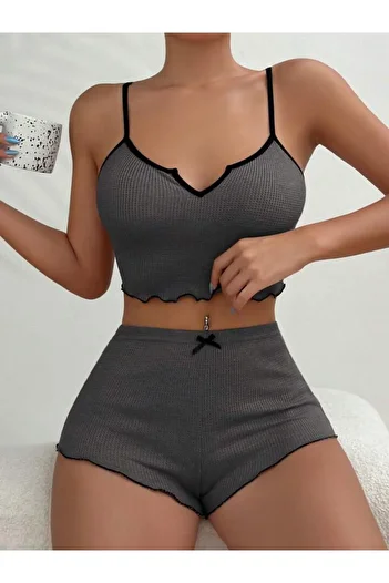 Fancy&Dancy Women's Anthracite Color Camisole Fabric Bustier Lingerie Set