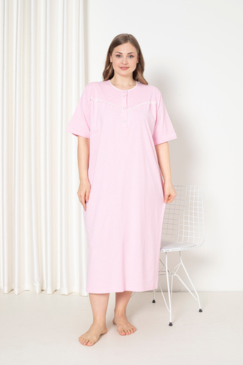 SEBOTEKS 100% Cotton Combed Cotton Short Sleeve Plus Size Mother's Nightgown 051