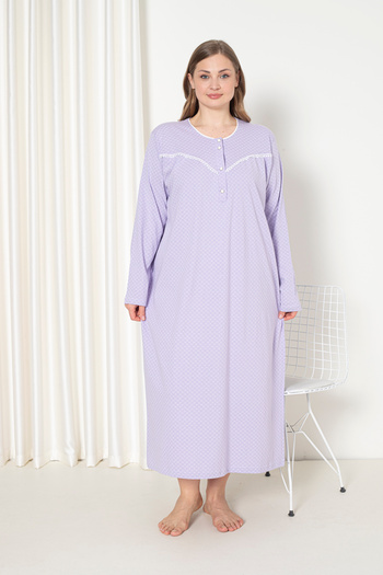 SEBOTEKS 100% Cotton Combed Long Sleeve Plus Size Mother's Nightgown 052