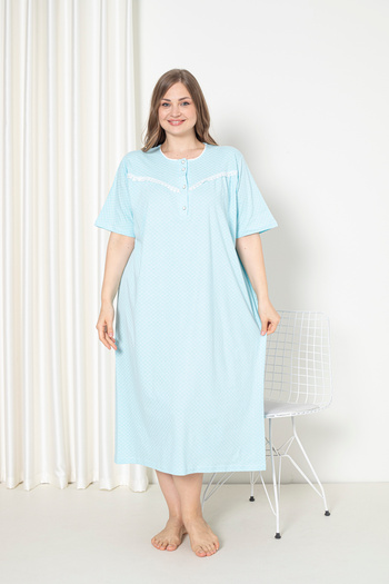 SEBOTEKS 100% Cotton Combed Cotton Short Sleeve Plus Size Mother's Nightgown 051