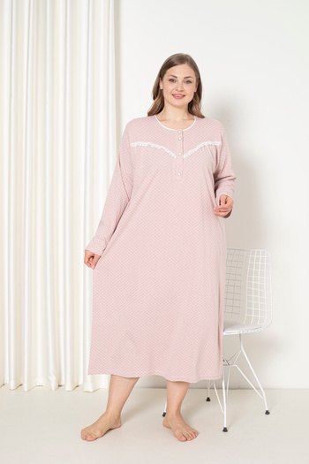 SEBOTEKS 100% Cotton Combed Long Sleeve Plus Size Mother's Nightgown 052