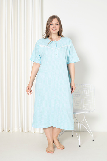 SEBOTEKS 100% Cotton Combed Cotton Short Sleeve Plus Size Mother's Nightgown 051