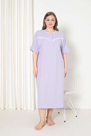 SEBOTEKS 100% Cotton Combed Cotton Short Sleeve Plus Size Mother's Nightgown 051