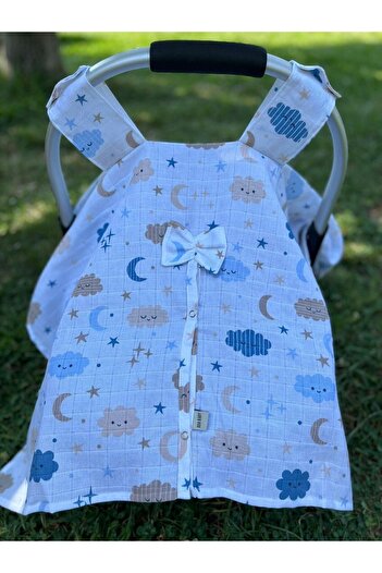 runbaby Run Baby Müslin Kumaş çıt Çıtlı Puset Örtüsü (BULUTLU DESEN) 75x100cm