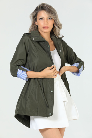 julude Khaki Women's Waist Lace-up Lined Trench Coat (PLEASE ONE SIZE LARGE, SLIM FIT)