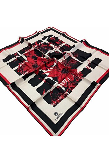 Vissona Tivil Red-black Patterned Silk Scarf Dgn51019-0017-0001