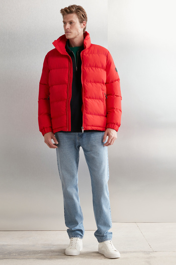 GRIMELANGE Allexis Men's Water Repellent Cloth Warm Stand Collar Ragular Fit Regular Fit Inflatable Red Coat