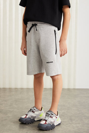 GRIMELANGE JEFFRERY-GRM24011 75% cotton 25% polyester interlock printed and zippered shorts for boys Grey Shorts