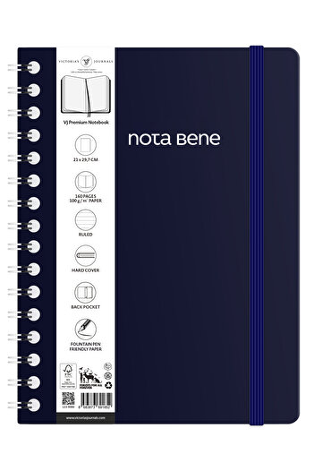 Victoria's Journals Nota Bene Spiral Premium Hard Cover Notebook, 21x29.7 cm, Striped