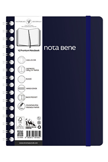 Victoria's Journals Nota Bene Spiral Premium Hard Cover Notebook, 14.8x21 cm, Striped