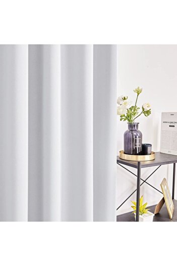 yağmur zebra Satin Sunshade Curtain - White Minimalist Design (No Pleat)