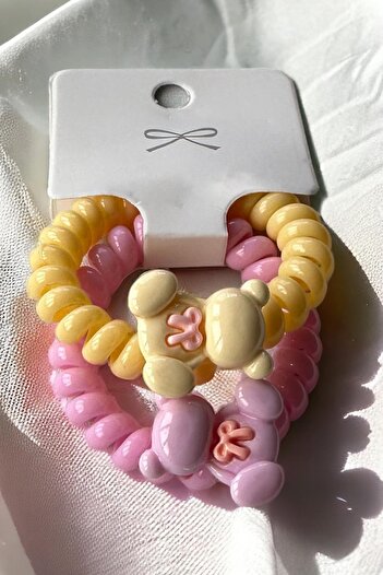 TAKIŞTIR Set of 2 Colorful Teddy Bear Detailed Spiral Buckle