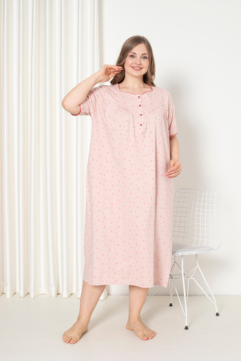 SEBOTEKS 100% Cotton Short Sleeve Combed Plus Size Mother's Nightgown 127