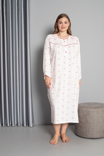 SEBOTEKS 100% Cotton Seasonal Long Sleeve Combed Plus Size Mother's Nightgown 132