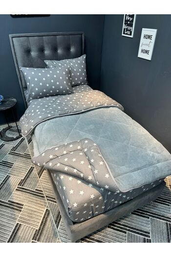 tekstildiyarı Welsoft Puffy Single Sleeping Set - Anthracite Star, with Elastic Sheets
