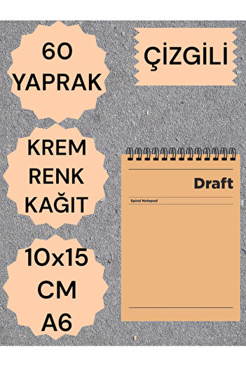 SEYFİKİRTASİYE Lined 10x15 Cm A6 Top Opening Notepad Cream Color Paper 60 Sheets