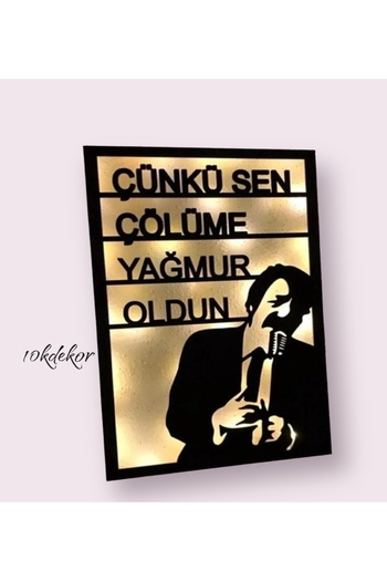10kdekor Müslüm Gürses Silüeti Ledli Işıklı çünki sen çölüme yağmur oldun
